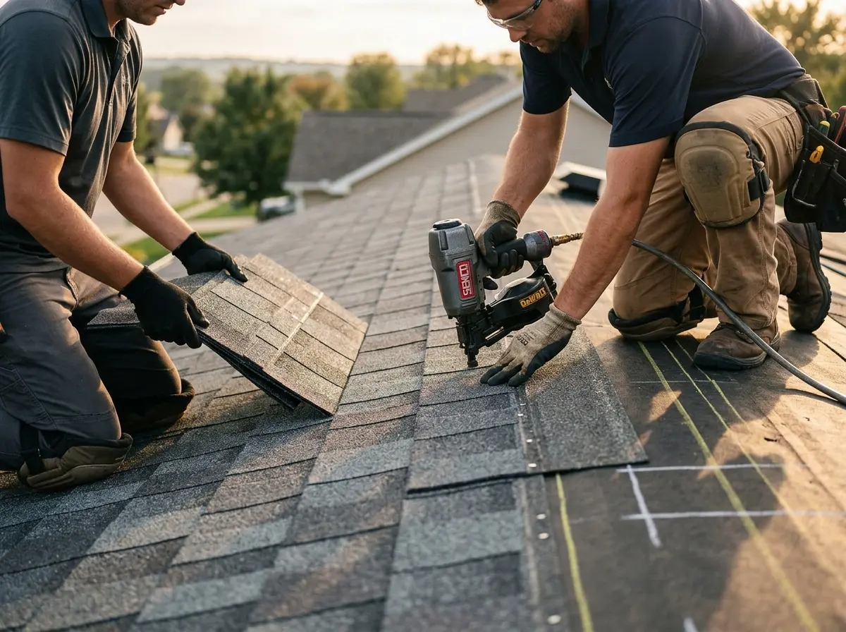 Professional roofer working on a residential roof in Cotati